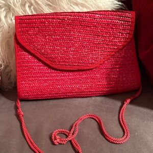 Elegant Red Woven Clutch Bag